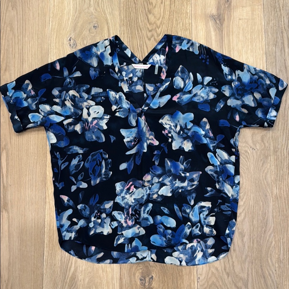 Rebecca Taylor Floral V-Neck Short Sleeve Top sz 8